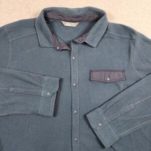 Stio Men's Casual Button-Down Fleece Shirt Jacket - Slate Blue with Navy Trim